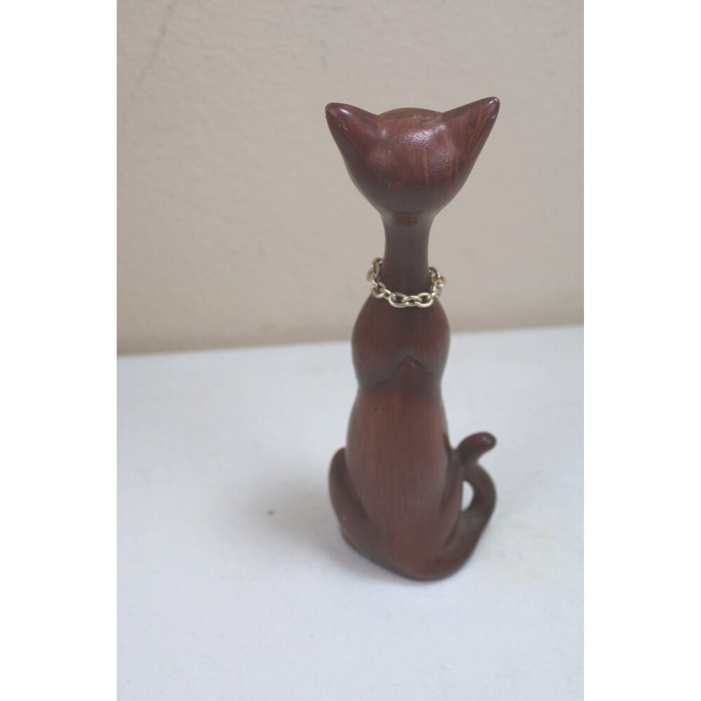 MCM Cat Figurine Elegonated Skinny Slim Faux Wood Blue Rhinestone Eyes 92165 - Picture 4 of 10